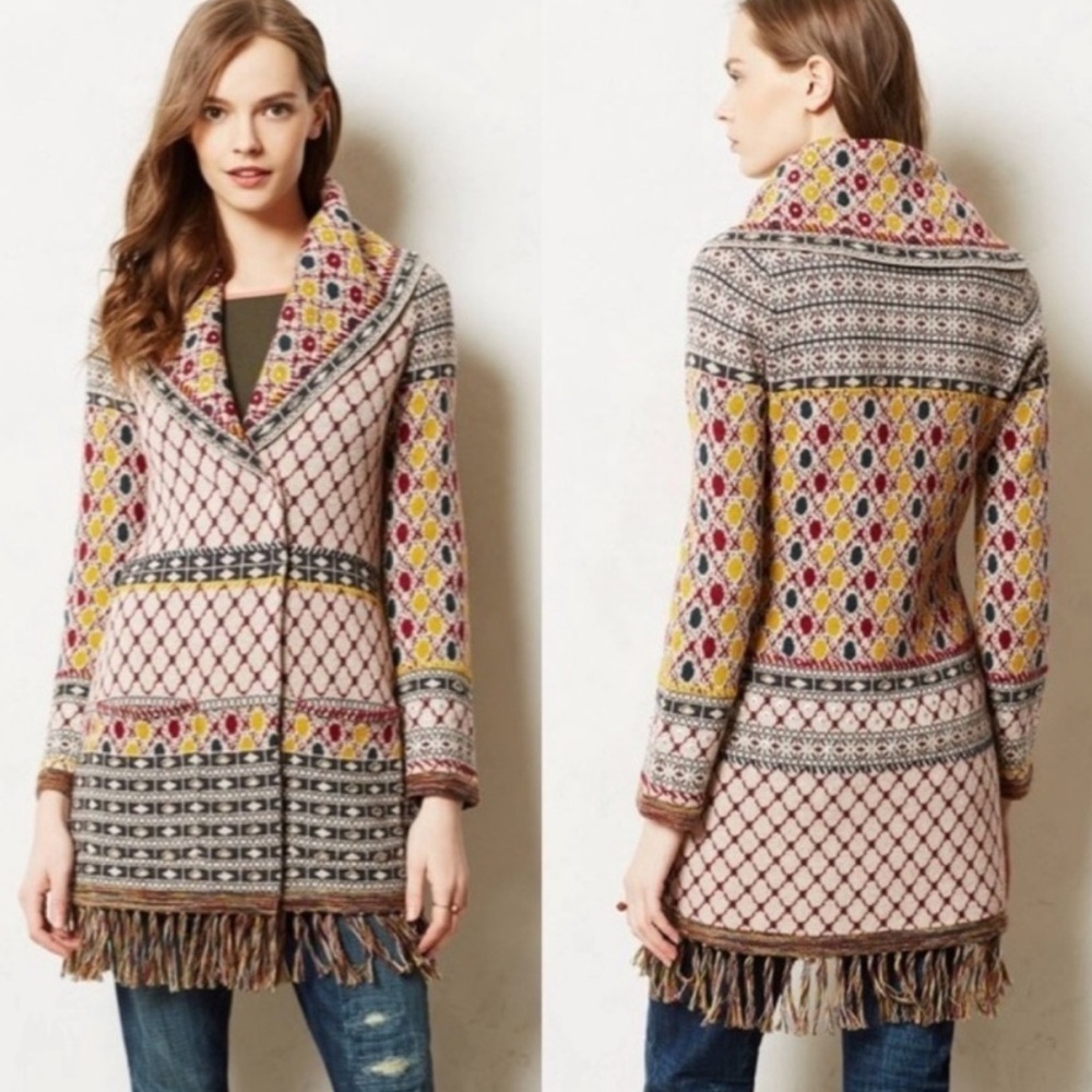 Anthropologie Angel of the North Satpura Sweater Coat Small Wool Beaded Bohemian - Picture 11 of 16
